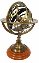 10&quot; Antique Nautical Vintage Handmade  Brass  With Wooden Sphere Globe A... - $111.42 CAD