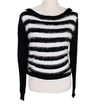On Fire Sweater Striped Medium Scoop Neck Black White  - £19.65 GBP