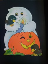 Vintage Halloween Die Cut Ghost and Pumpkin Black Birds Large 18x13&quot; Dou... - £19.91 GBP