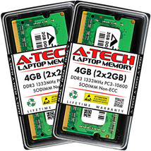 A-Tech 4GB 2 x 2GB PC3-10600 Laptop SODIMM DDR3 1333 MHz 204pin Memory R... - £25.17 GBP