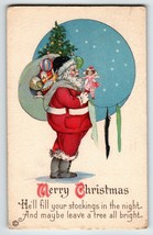 Santa Claus Christmas Postcard He&#39;ll Fill Your Stockings Blue Planet Sta... - $18.53