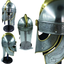 Medieval Viking Helmet with Chainmail - Crusader Helmet Warrior Armor Knight 18g - £57.36 GBP