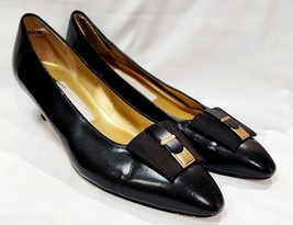 Naturalizer BLACK LEATHER Gold Buckle Fabric Ribbon Heel Pump Women 9.5 ... - $30.00