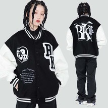 Hip Hop Baseball Jacket Men Streetwear Retro Skeleton Splicing Embroidery Varsit - £176.71 GBP
