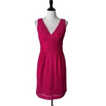 Trina Turk Floral Lace Pink Dress Back Zipper Ruched V Neck Women&#39;s Size 6 - $29.69