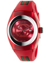 Gucci YA137303 Red Dial Rubber Strap Unisex Watch - £375.68 GBP