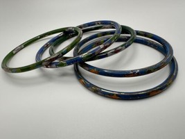 Lot of 5 2.5&quot; Antique Blue Green Flower Cloisonne Bangle Bracelets BrB2 - $57.62