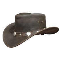 Buffalo Coin Band Waxed Dark Brown Leather Cowboy Hat - £137.62 GBP