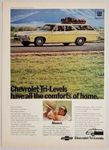 1968 Print Ad Chevrolet Tri-Levels Yellow Station Wagon Family Rides in ... - $15.28