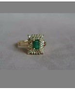 Vintage 1.50 Ct Emerald Diamond Cluster Engagement Ring 14K Yellow Gold ... - $129.96 CAD
