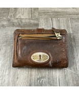 Fossil Small Leather Bifold Snap Wallet Brown with Zip Coin Pocket Key Per - $18.87