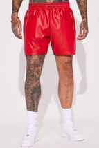 Men&#39;s Red Biker Leather Shorts Soft Lambskin Handmade Gym Biker Casual Summer - £74.21 GBP+