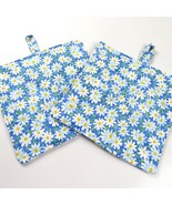 NEW- Set of 2 handmade floral potholders, white and blue daisies - £11.01 GBP