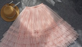 Pink Dot Tiered Tulle Midi Skirt Women Plus Size Ruffle Tulle Skirt image 6