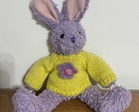 GUND Fuzzy PURPLE BUNNY  10&quot; Plush STUFFED TOY Yellow Knit Sweater Flowe... - £7.07 GBP