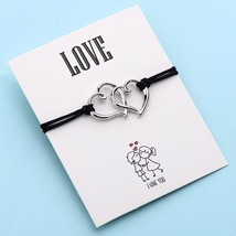 IYOE Wish Card Love Double Heart Charm Bracelets For Women Men Handmade Lucky Re - £8.77 GBP