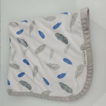 Blankets &amp; Beyond Baby Boy Blue White Gray Silver Feather Blanket Swirl Fur - £47.06 GBP