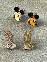 Vintage Lot of Dainty Enamel Mickey Mouse &amp; Bugs Bunny Head Post Earrings for - £8.92 GBP