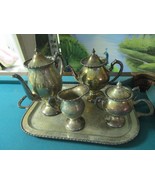 ANTIQUE SILVER ON COPPER ENGLISH TEA AND COFFEE SET WITH TRAY 5 PCS - €106,73 EUR