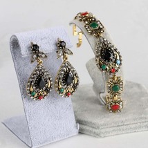 India Jewelry Sets Plated Ancient Bronze Mosaic Rhinestone Hollow Out Carved Geo - £10.20 GBP