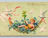 Doves Carrying Child In Net Flowers To My Valentine UNP Embossed DB Post... - $15.79