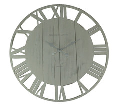 Distressed Cutout Wood Open Frame Oversize Round Wall Clock, White - £39.04 GBP