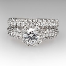 1.50Ct Round Simulated Diamond 925 Sterling Silver Women Bridal Wedding Ring Set - £54.64 GBP