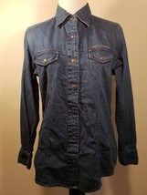Harley Davidson Denim Shirt Womens S Embroidered Studded Snap Top Blue V... - $24.94