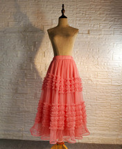 Watermelon Red Tiered Tulle Skirt Women Plus Size Tiered Tulle Midi Skirt image 1