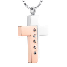 Bi-Color Cross Keepsake Cremation Pendant Jewelry - $34.99