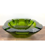 Vintage MCM Large 8&quot; AVOCADO GREEN Glass ASHTRAY Textured Deep Bowl 2.5 lbs - £31.37 GBP