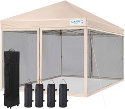 Quictent 10x10 Ez Pop up Canopy with Mosquito Netting Instant Setup Screen, Tan - £166.22 GBP