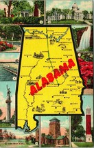 Alabama State Map Greetings Linen Postcard G16 - £5.41 GBP
