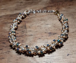 Gold silver Colored Adjustable small shiny crystals bracelet size 6 - 9 - £16.48 GBP