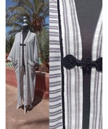Stripe linen cotton Gray and Black Kimonos Robe, embroidered Authentic l... - £102.76 GBP