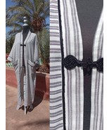 Stripe linen cotton Gray and Black Kimonos Robe, embroidered Authentic l... - $178.52 CAD