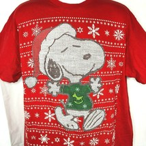 Snoopy Christmas Snowflakes Peanuts T-Shirt XL Mens Full Torso Weave Graphic  - £18.79 GBP
