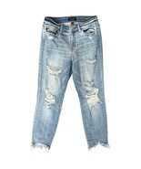 Judy Blue Distressed Raw Hem Blue Light Wash Boyfriend Jeans size 5 / 27 - $24.29