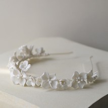 Bridal Hair Jewelry Porcelain Flower Headbands Headpieces Gold Silver Color Tiar - £42.77 GBP