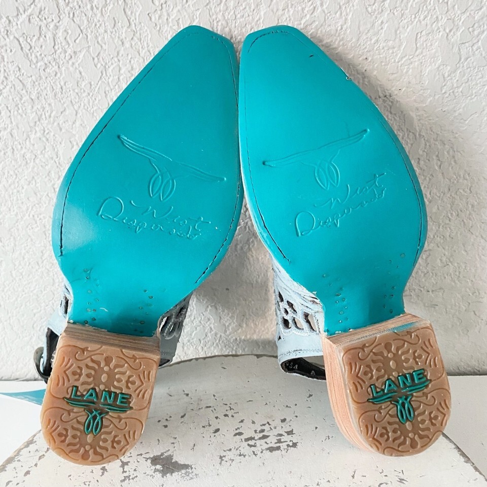 Lane SHALEY Robin Mule Blue Cowboy Boots Womens 6 Cowgirl Western Short Ankle Item image 8