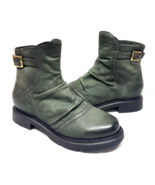 MIZ MOOZ RUCHED LEATHER  BOOTIE SIDE ZIP  BUCKLE 37EU / 7US FOREST GREEN... - $144.54