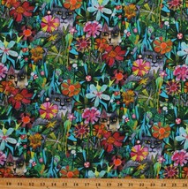 Cotton Cats Flowers Floral Garden Animals Pets Fabric Print by the Yard D301.49 - £10.97 GBP
