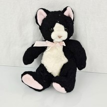 Russ Berrie Sasha Cat Tuxedo Plush Stuffed Animal Black and White Kitten Pink 9&quot; - £31.55 GBP