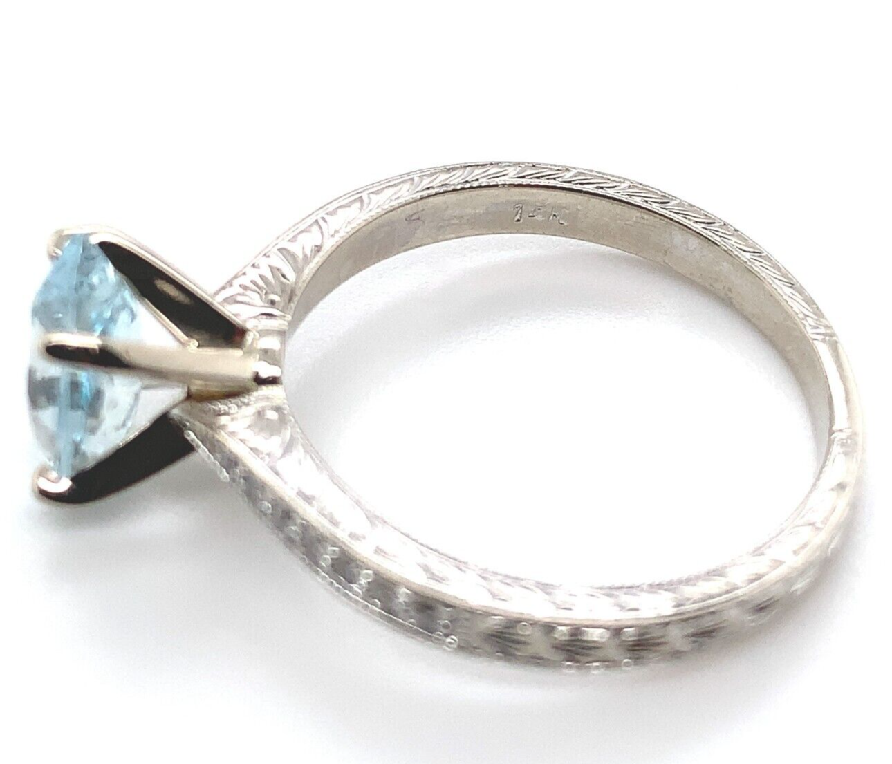 14k Gold Ring w/ Specialty Cut Genuine Natural Aquamarine Hand Engraved (#J6547) Item image 7