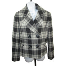 Anne Klein Pea Coat Wool Womens Size 4 Plaid Gray Double Breasted Pocket... - $32.66