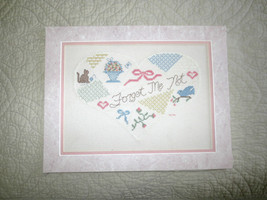 Double Matted FORGET ME NOT Counted Cross Stitch on Fine Cloth - 11&quot; x 14&quot; - $12.00