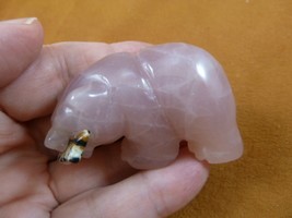 (Y-BEA-BF-743) pale Pink quartz BEAR with Fish gemstone FIGURINE I love ... - $23.36