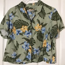 Sunset Cover Vintage Hawaiian Cruise Vacation Top Yellow Green Blue Hibiscus PXL - £12.73 GBP