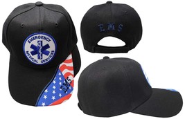 EMS Emergency Medical Services USA Flag On Bill Black Polyester Adjustable Embro - £7.88 GBP