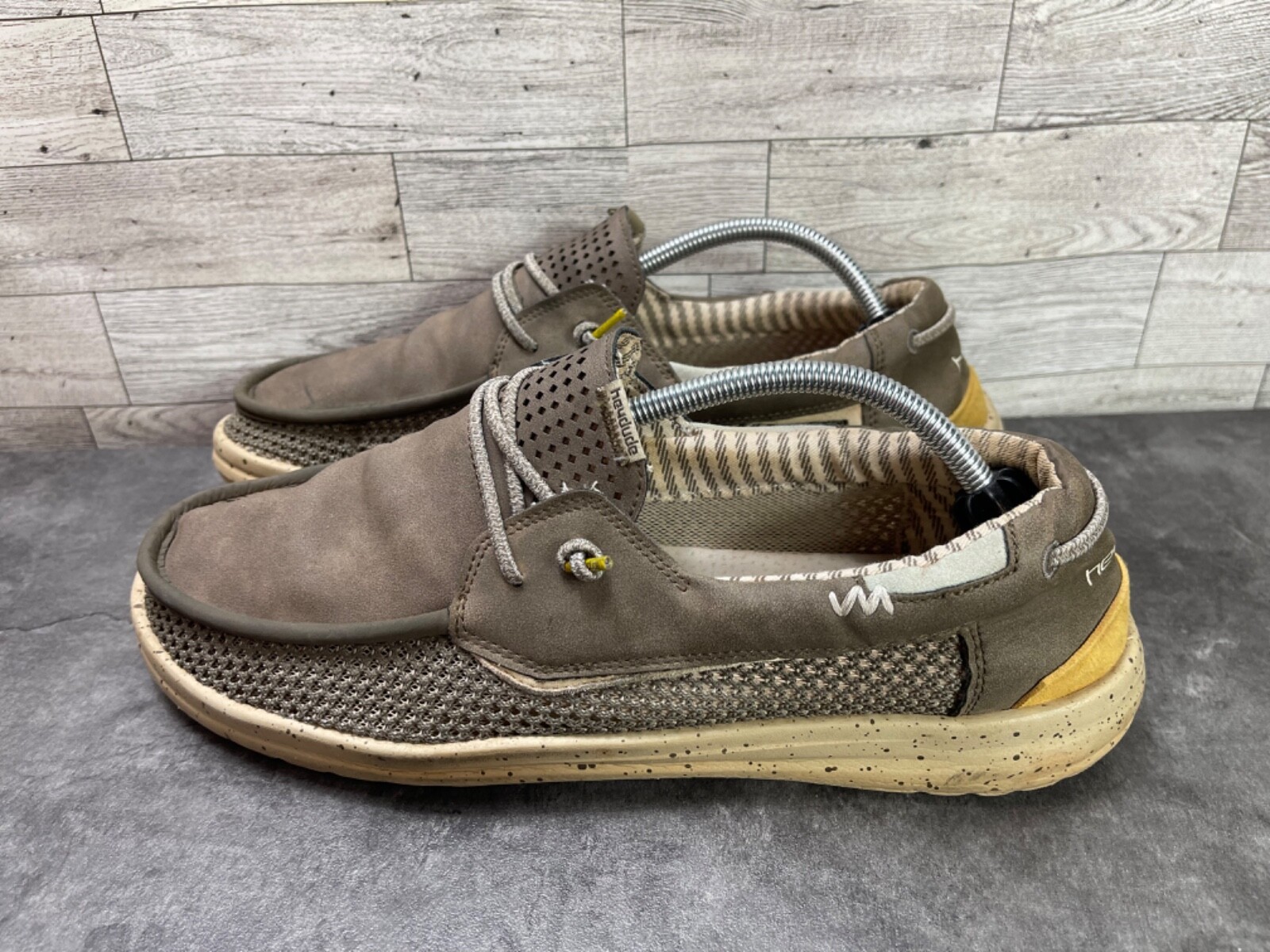 Hey Dude Loafers Men 12 M Welsh Shoes Brown Gray Canvas Slip On Casual Beach Item image 9